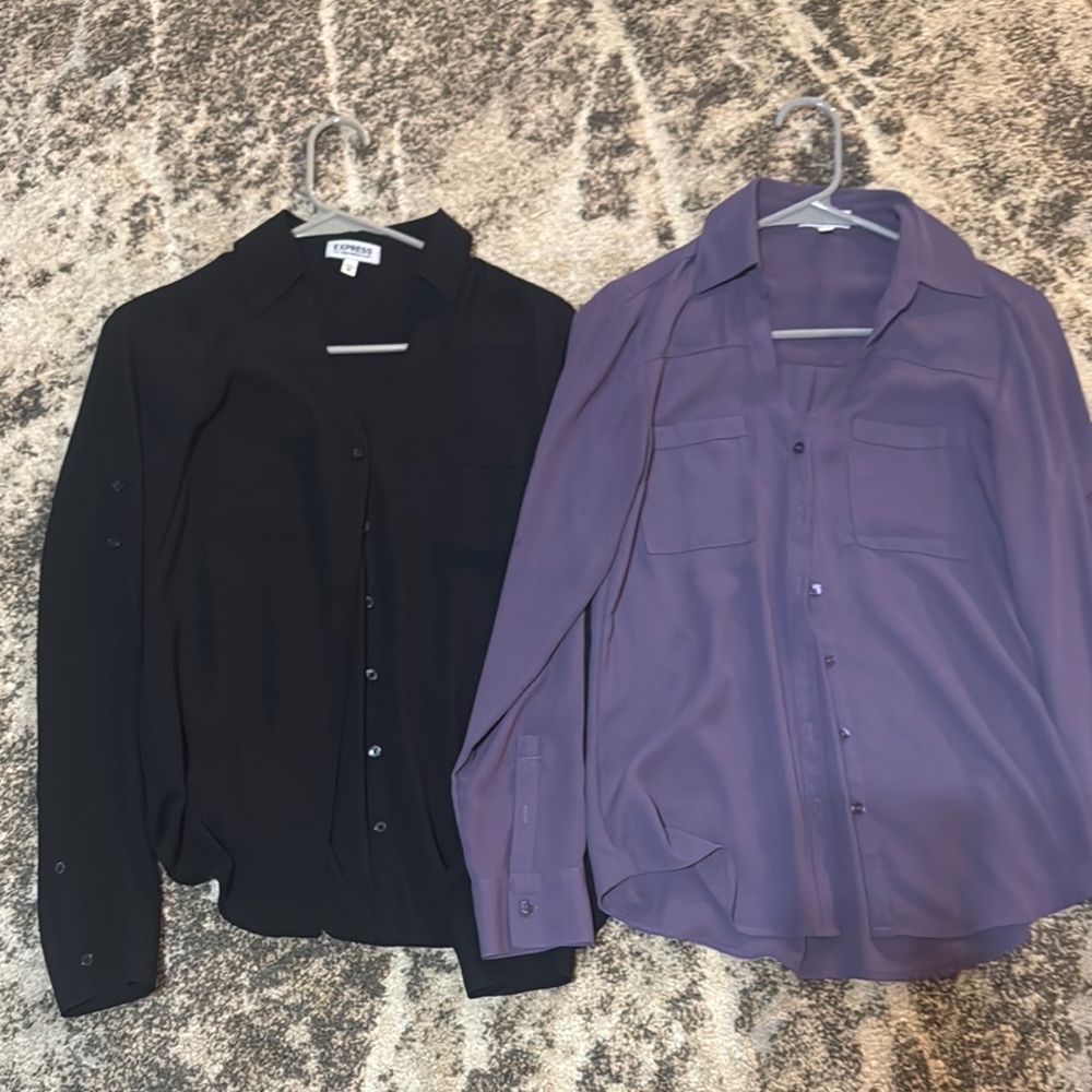 2 Express SHEER Casual Button Down Shirts in Black and Purple